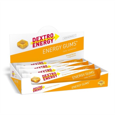 Dextro Energy Energy Gum Orange + Magnesium gumy energetyczne o smaku pomarańczowym z magnezem 45g