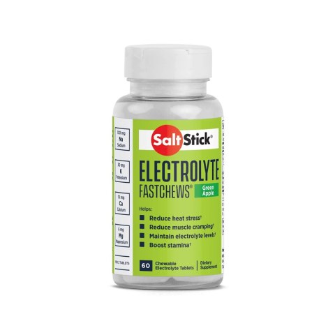 SaltStick Electrylote FastChews Green Apple butelka 60 szt. pastylki do żucia z elektrolitami o smaku jabłkowym