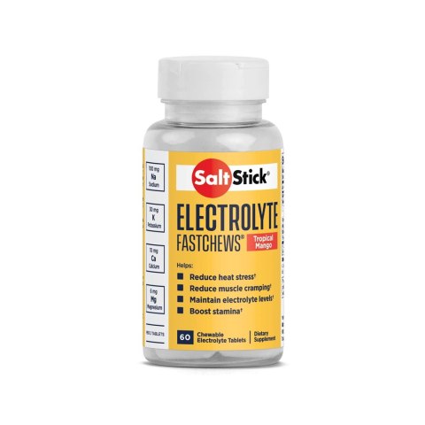 SaltStick Electrylote FastChews Tropical Mango butelka 60 szt. pastylki do żucia z elektrolitami o smaku mango